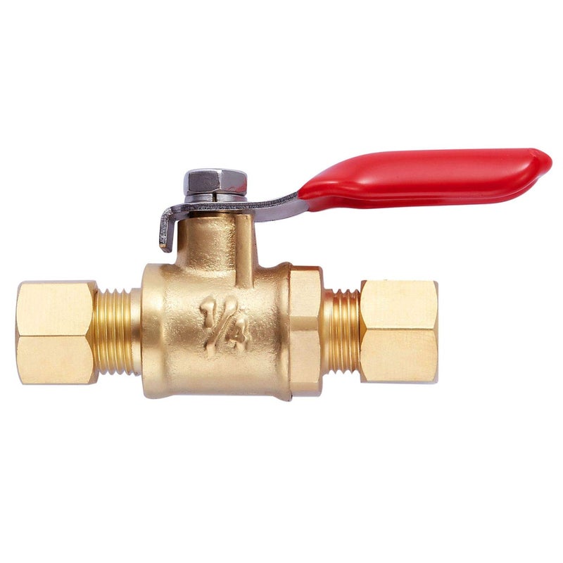Litorange 1 Pack Lead-Free Brass Mini Ball Valve Shut Off Switch, 1/4 inch Compression by 1/4 Compression Fitting - Image 1